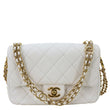 CHANEL CC Double Chain Flap Quilted Caviar Leather Shoulder Bag White