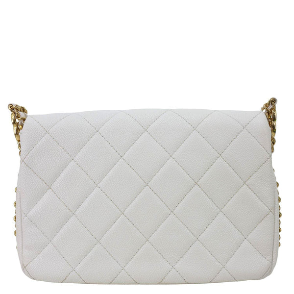 CHANEL CC Double Chain Flap Quilted Caviar Leather Shoulder Bag White