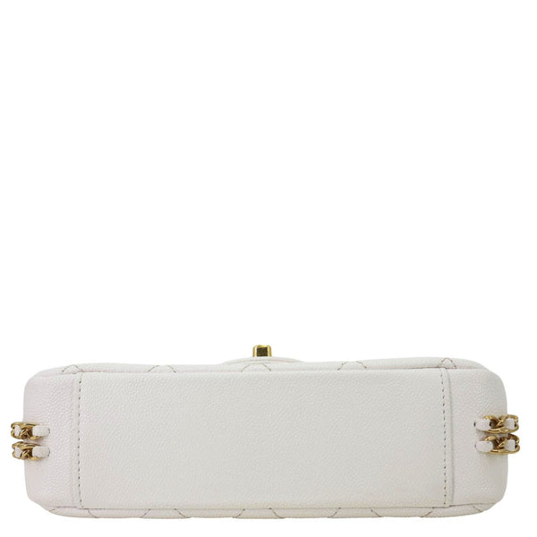 CHANEL CC Double Chain Flap Quilted Caviar Leather Shoulder Bag White