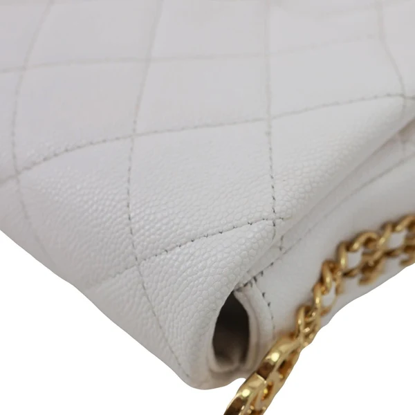 CHANEL CC Double Chain Flap Quilted Caviar Leather Shoulder Bag White