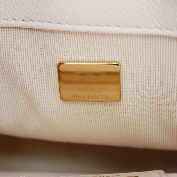 CHANEL CC Double Chain Flap Quilted Caviar Leather Shoulder Bag White