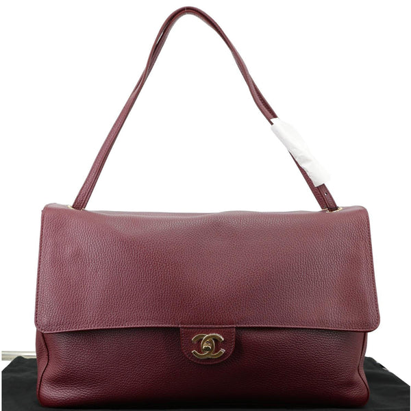 CHANEL Souplissimo Maxi Flap Grained Calfskin Leather Shoulder Bag Burgundy