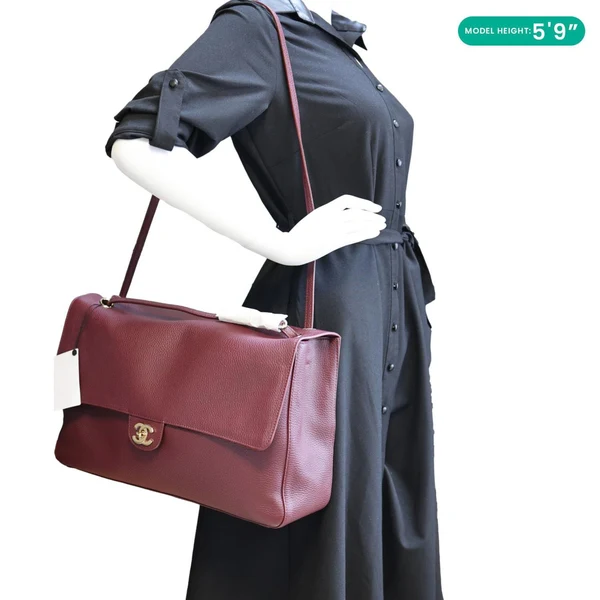 CHANEL Souplissimo Maxi Flap Grained Calfskin Leather Shoulder Bag Burgundy