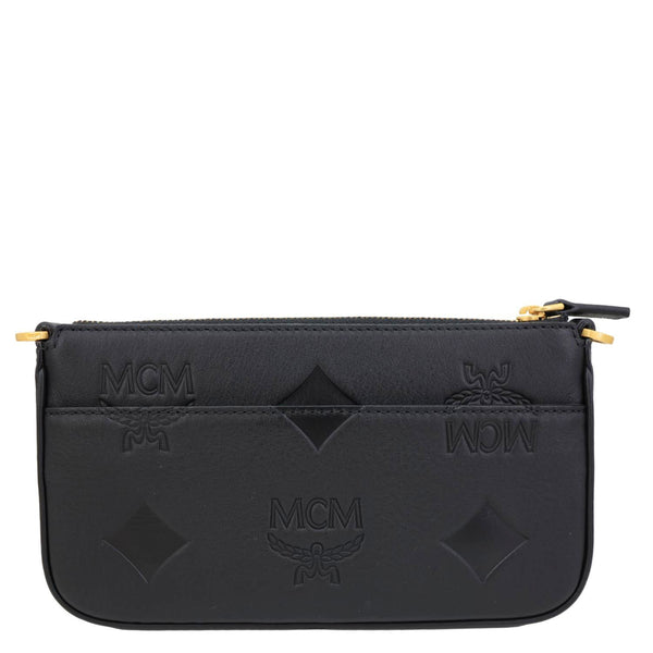 MCM Aren Embossed Maxi Monogram Leather Chain Crossbody Bag Black