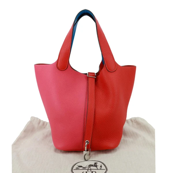 HERMES Picotin Lock 18 Taurillon Clemence Leather Satchel Bag Pink