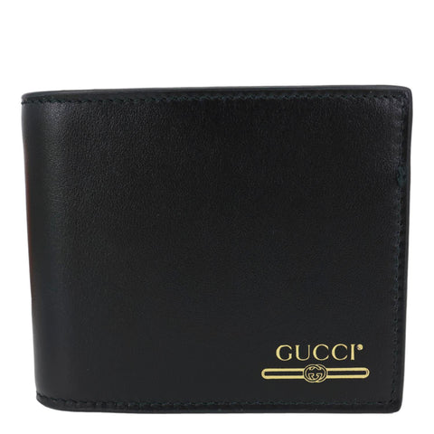 GUCCI Logo Print Leather Bifold Mens Wallet Black 547585