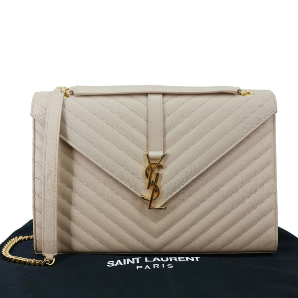 YVES SAINT LAURENT Envelope Large Chevron Grain De Poudre Chain Crossbody Bag Cream