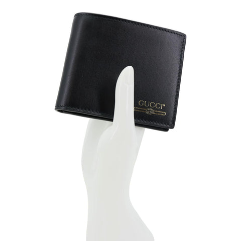 GUCCI Logo Print Leather Bifold Mens Wallet Black 547585