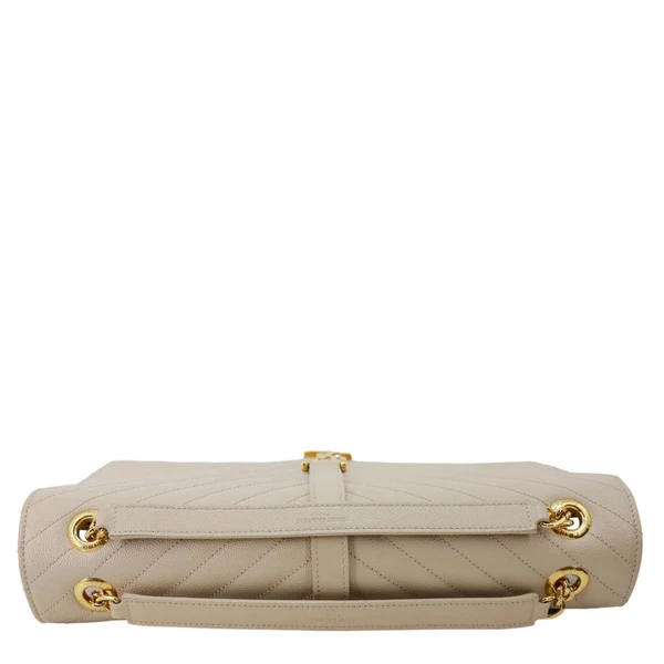 YVES SAINT LAURENT Envelope Large Chevron Grain De Poudre Chain Crossbody Bag Cream