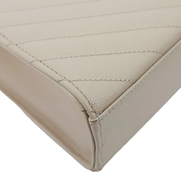 YVES SAINT LAURENT Envelope Large Chevron Grain De Poudre Chain Crossbody Bag Cream