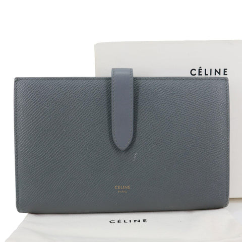 CELINE Strap Large Grained Calfskin Leather Wallet Grey