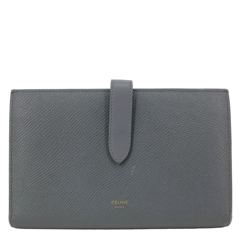 CELINE Strap Large Grained Calfskin Leather Wallet Grey