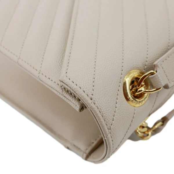 YVES SAINT LAURENT Envelope Large Chevron Grain De Poudre Chain Crossbody Bag Cream