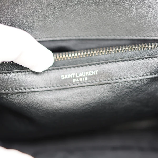 YVES SAINT LAURENT College Flap Medium Classic Chevron Leather Shoulder Bag Black