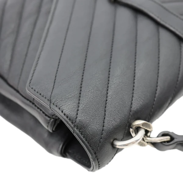 YVES SAINT LAURENT College Flap Medium Classic Chevron Leather Shoulder Bag Black