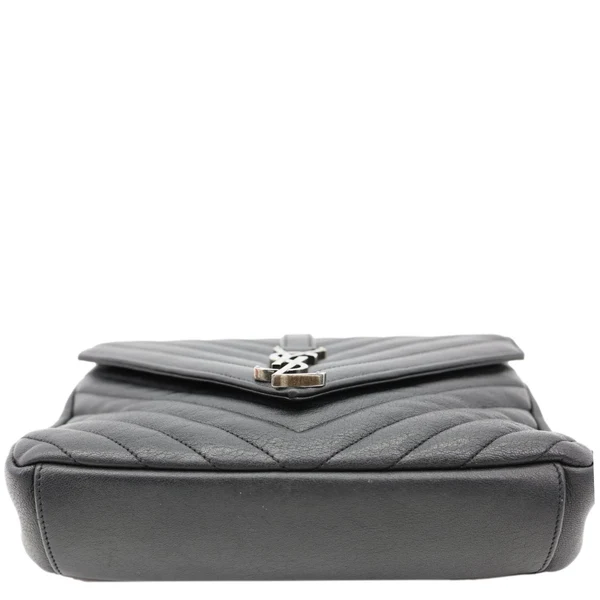 YVES SAINT LAURENT College Flap Medium Classic Chevron Leather Shoulder Bag Black