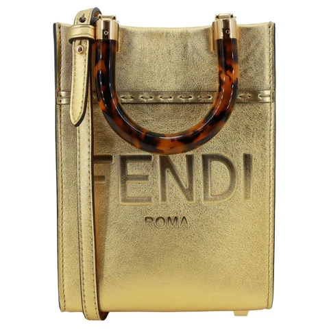 FENDI Sunshine Mini Leather Shopper Tote Bag Gold