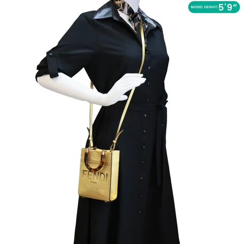 FENDI Sunshine Mini Leather Shopper Tote Bag Gold