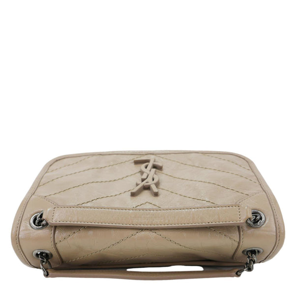 YVES SAINT LAURENT Niki Baby Monogram Crinkled Leather Chain Crossbody Bag Beige