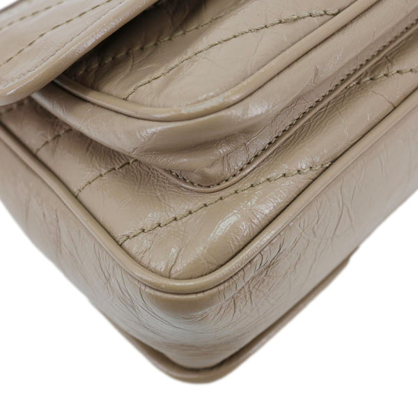 YVES SAINT LAURENT Niki Baby Monogram Crinkled Leather Chain Crossbody Bag Beige