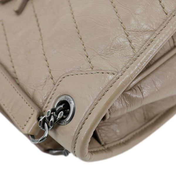 YVES SAINT LAURENT Niki Baby Monogram Crinkled Leather Chain Crossbody Bag Beige