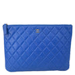CHANEL O Case Large Quilted Lambskin Leather Clutch Blue