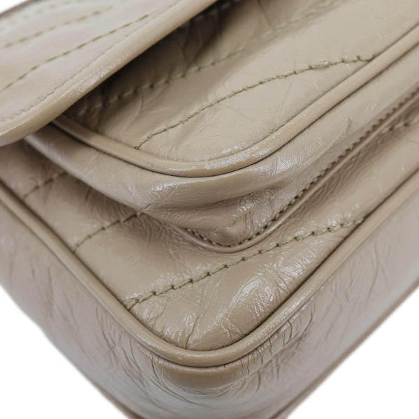 YVES SAINT LAURENT Niki Baby Monogram Crinkled Leather Chain Crossbody Bag Beige