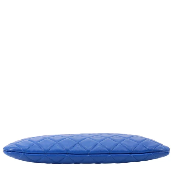 CHANEL O Case Large Quilted Lambskin Leather Clutch Blue
