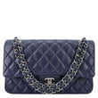 CHANEL Jumbo Classic Double Flap Quilted Lambskin Leather Shoulder Bag Navy Blue