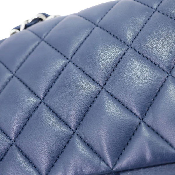 CHANEL Jumbo Classic Double Flap Quilted Lambskin Leather Shoulder Bag Navy Blue