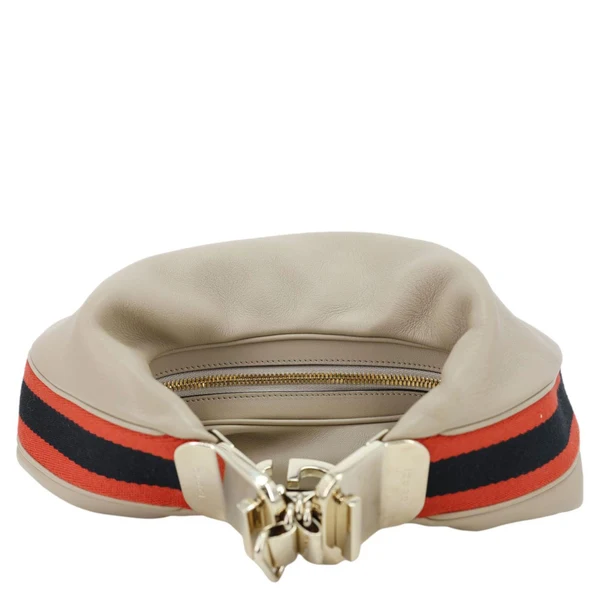 GUCCI Aria Web Attache Large Leather Shoulder Bag Beige 702823