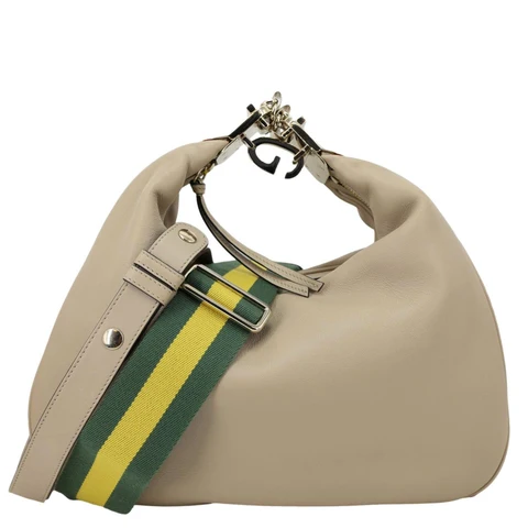 GUCCI Aria Web Attache Large Leather Shoulder Bag Beige 702823