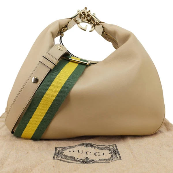 GUCCI Aria Web Attache Large Leather Shoulder Bag Beige 702823