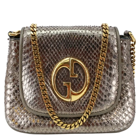 GUCCI 1973 Small Metallic Python Leather Chain Crossbody Bag Bronze 251821