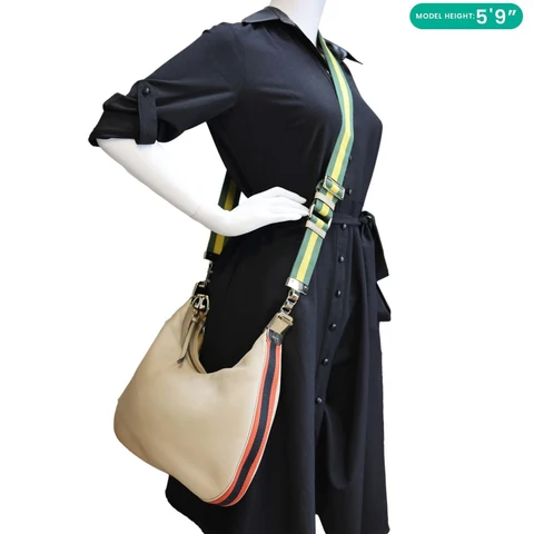 GUCCI Aria Web Attache Large Leather Shoulder Bag Beige 702823