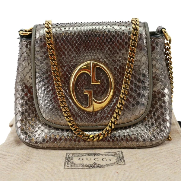 GUCCI 1973 Small Metallic Python Leather Chain Crossbody Bag Bronze 251821