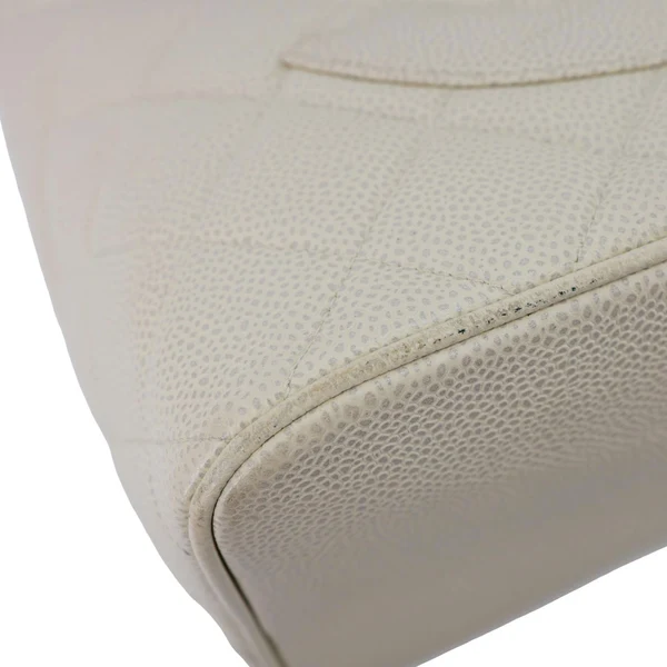 CHANEL Medallion Quilted Caviar Leather Tote Bag White