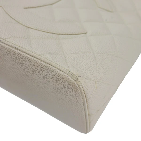 CHANEL Medallion Quilted Caviar Leather Tote Bag White
