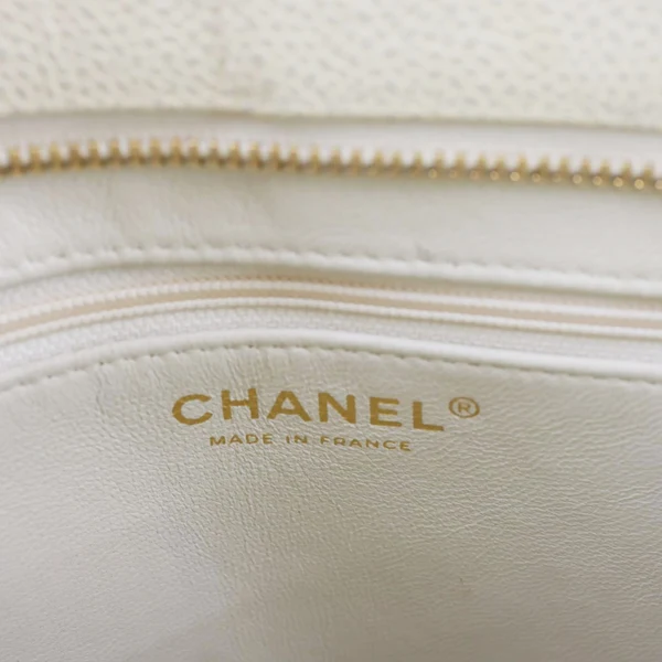 CHANEL Medallion Quilted Caviar Leather Tote Bag White