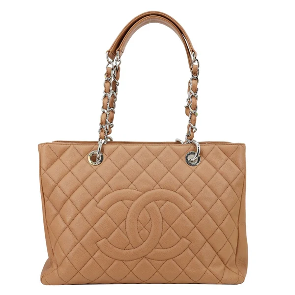 CHANEL Grand Shopping Quilted Caviar Leather Tote Bag Nude