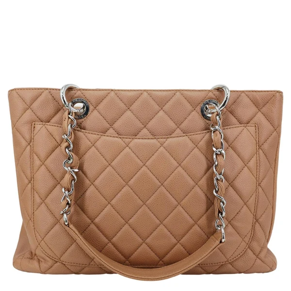 CHANEL Grand Shopping Quilted Caviar Leather Tote Bag Nude