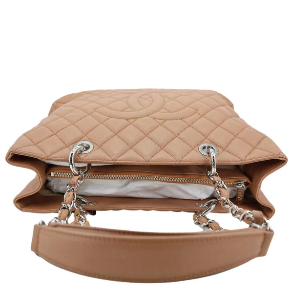 CHANEL Grand Shopping Quilted Caviar Leather Tote Bag Nude