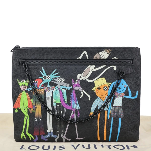 LOUIS VUITTON LV Friends A4 Monogram Taurillon Leather Pouch Black