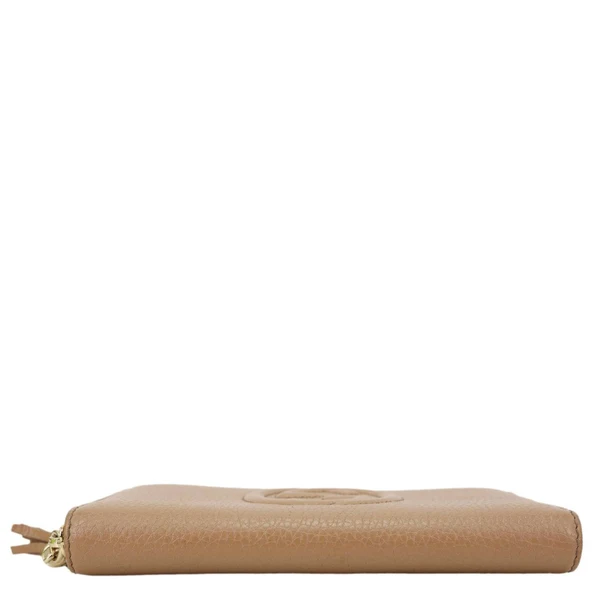 GUCCI Soho Zip Around Pebbled Calfskin Leather Wallet Nude 598187