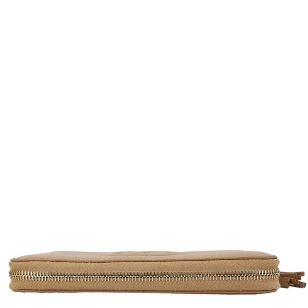 GUCCI Soho Zip Around Pebbled Calfskin Leather Wallet Nude 598187