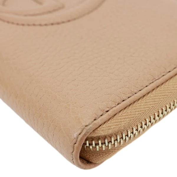 GUCCI Soho Zip Around Pebbled Calfskin Leather Wallet Nude 598187