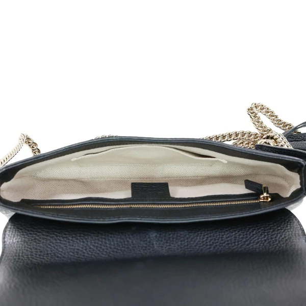 GUCCI Soho Flap Leather Chain Crossbody Bag Black 536224