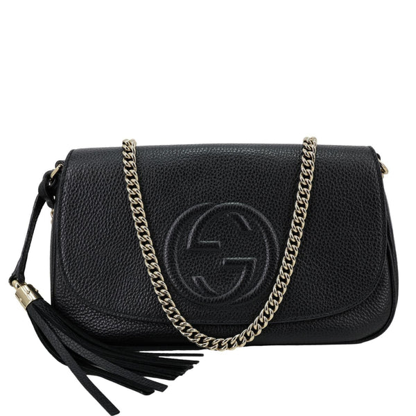 GUCCI Soho Flap Leather Chain Crossbody Bag Black 536224