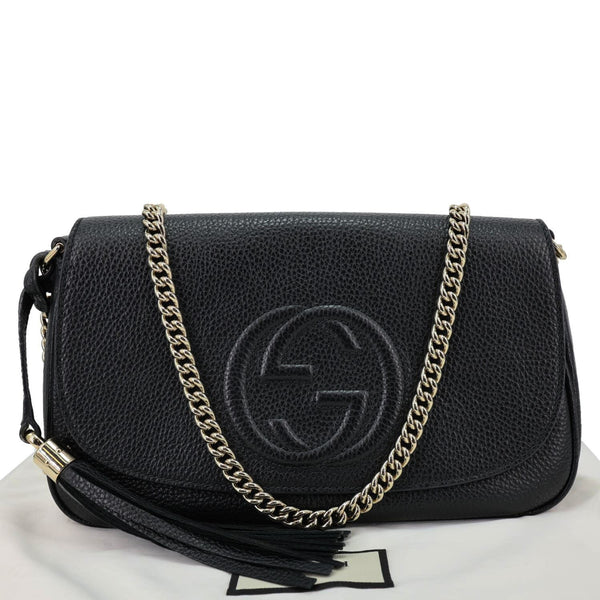 GUCCI Soho Flap Leather Chain Crossbody Bag Black 536224