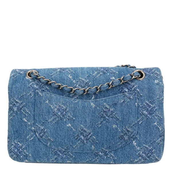 CHANEL Double Flap Medium Denim Bleached Chain Shoulder Bag Blue